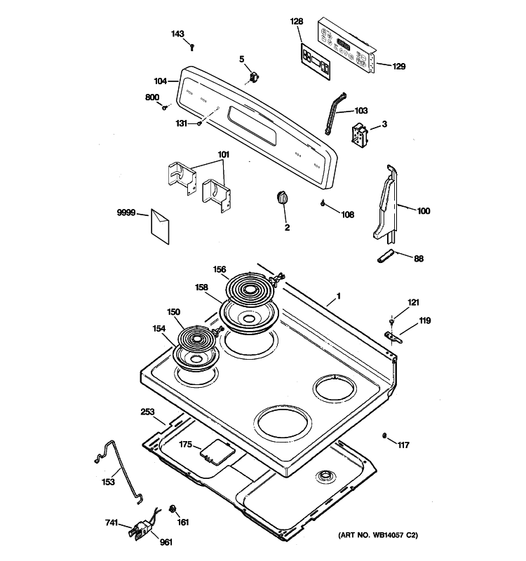 CONTROL PANEL & COOKTOP Diagram and Parts List for JBP27DM2BB  General Electric Range
