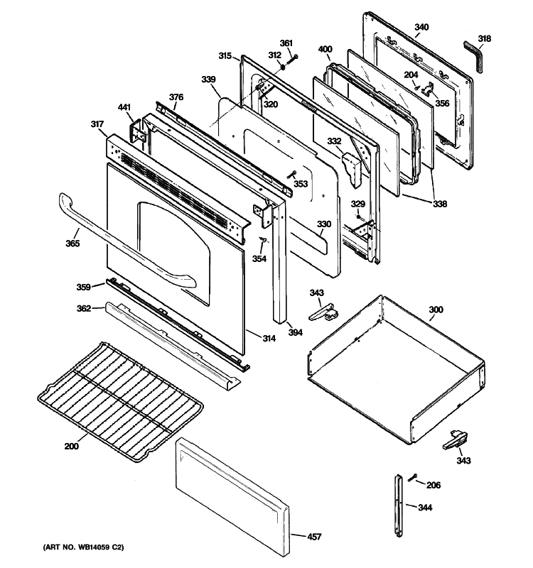 DOOR & DRAWER PARTS Diagram and Parts List for JBP27DM2BB  General Electric Range