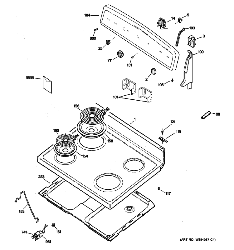 CONTROL PANEL & COOKTOP Diagram and Parts List for JBS03BM2WH  General Electric Range
