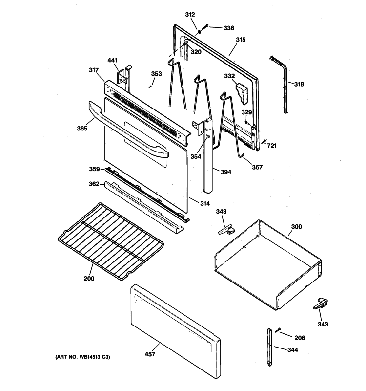 DOOR & DRAWER PARTS Diagram and Parts List for JBS03BM2WH  General Electric Range