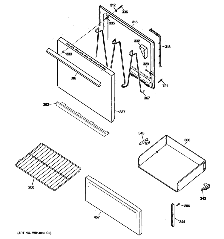 DOOR & DRAWER PARTS Diagram and Parts List for JBS03M2WH  General Electric Range