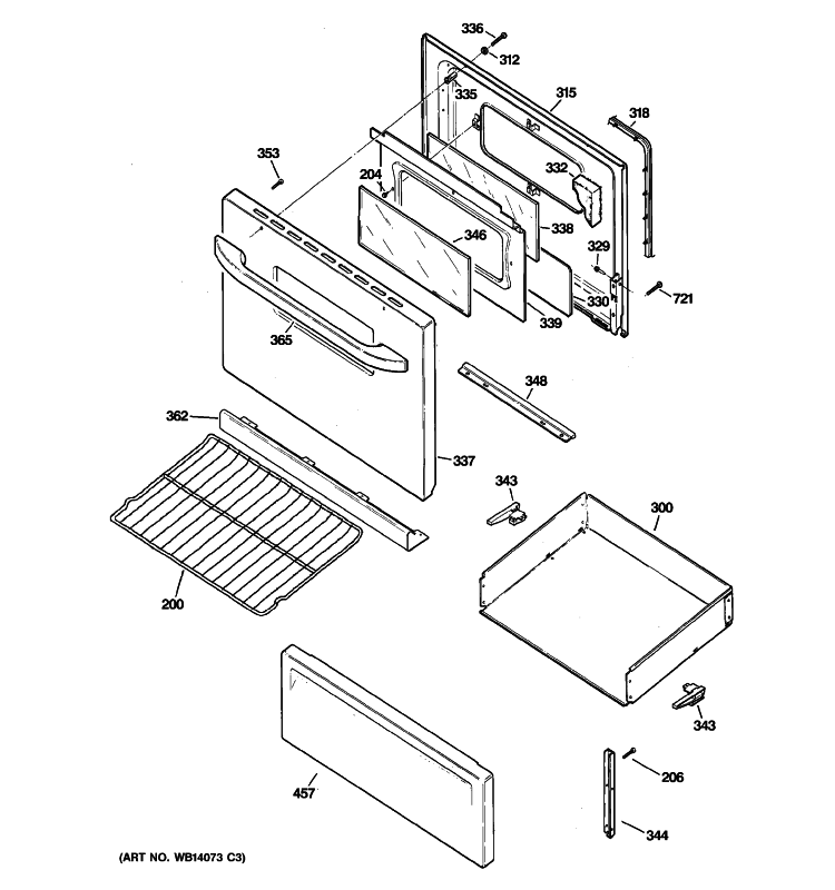 DOOR & DRAWER PARTS Diagram and Parts List for JBS07M2BB  General Electric Range
