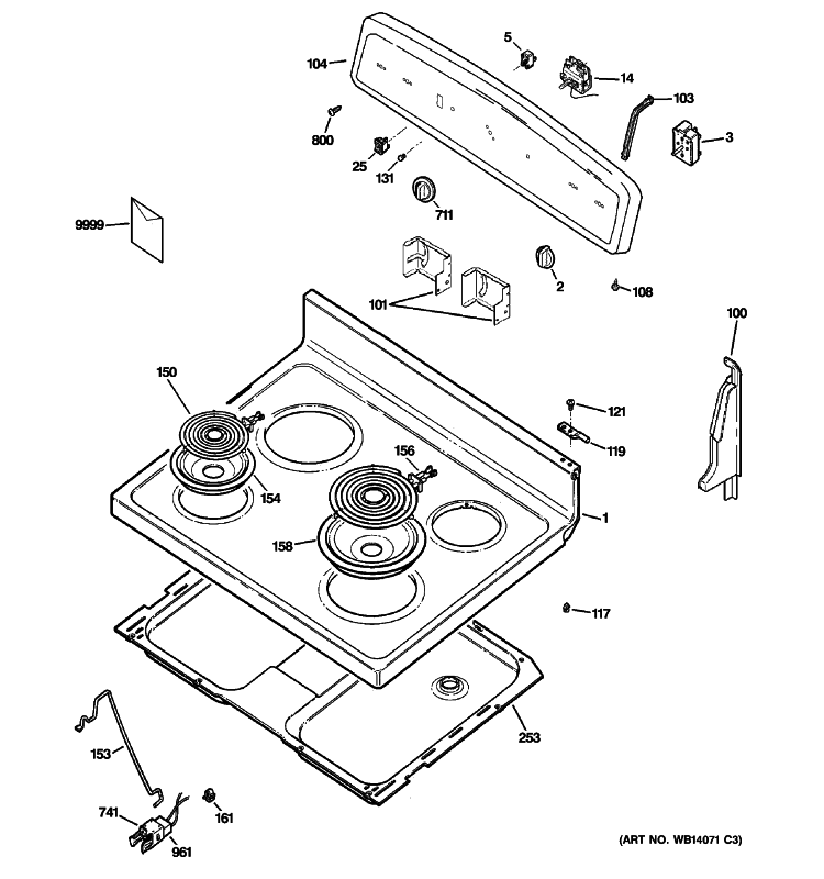 CONTROL PANEL & COOKTOP Diagram and Parts List for JBS07SP2SA  General Electric Range