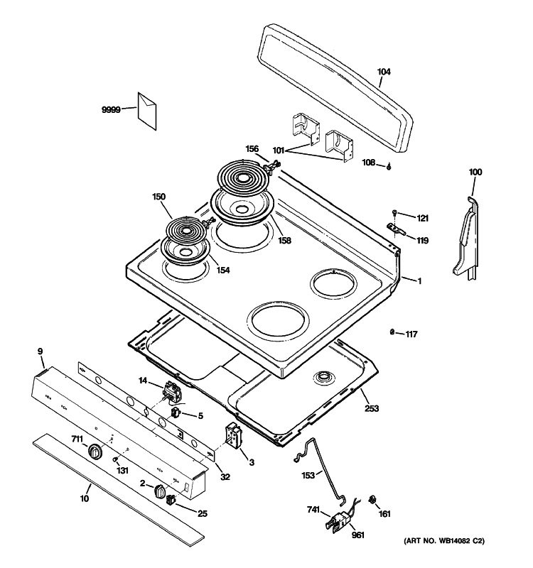 CONTROL PANEL & COOKTOP Diagram and Parts List for JBS15M2BB  General Electric Range