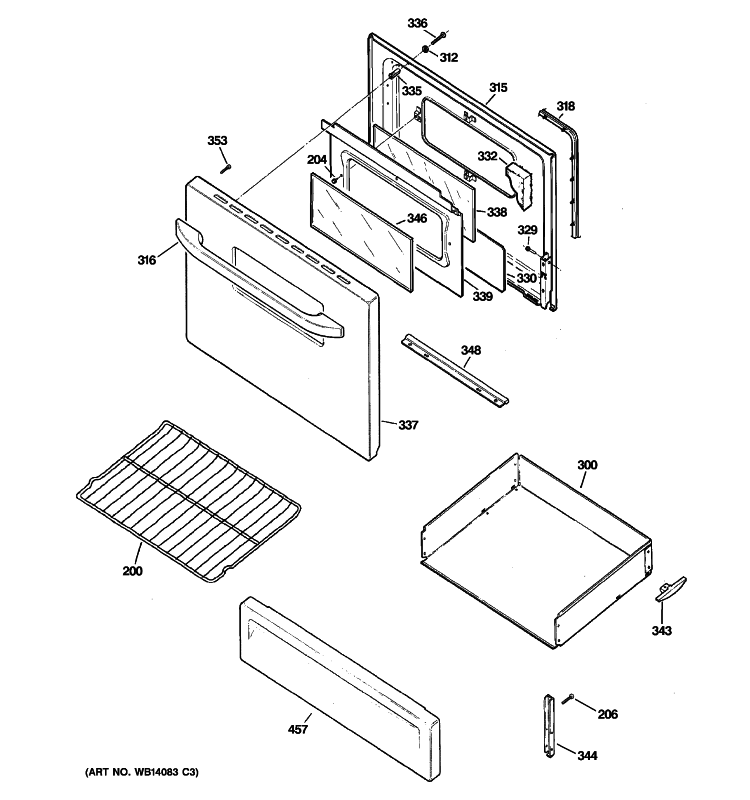 DOOR & DRAWER PARTS Diagram and Parts List for JBS15M2BB  General Electric Range