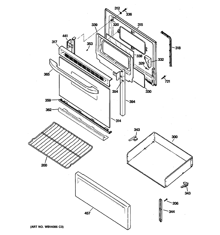 DOOR & DRAWER PARTS Diagram and Parts List for JBS27DM2BB  General Electric Range