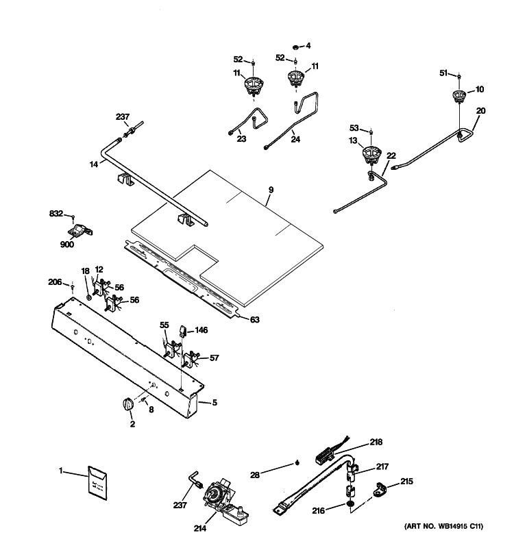 GAS & BURNER PARTS Diagram and Parts List for JGBS24DEM5CC  General Electric Range