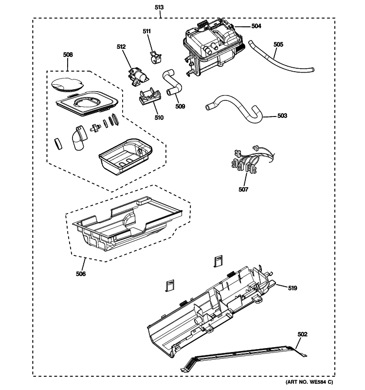 STEAM GENERATOR Diagram and Parts List for PTDS855EM0MS  General Electric Dryer