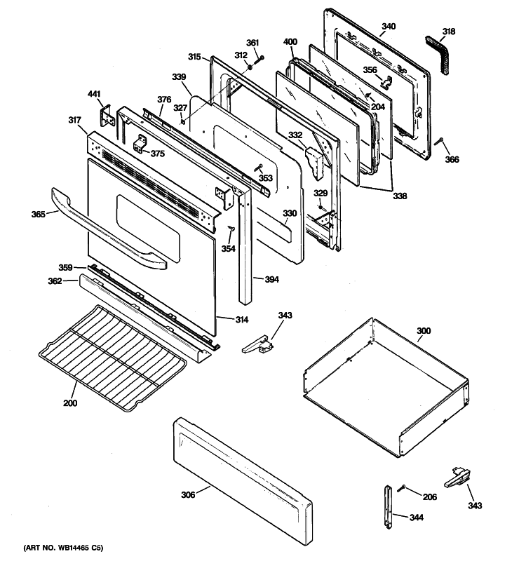 DOOR & DRAWER PARTS Diagram and Parts List for RGB790DER1WW  Hotpoint Range