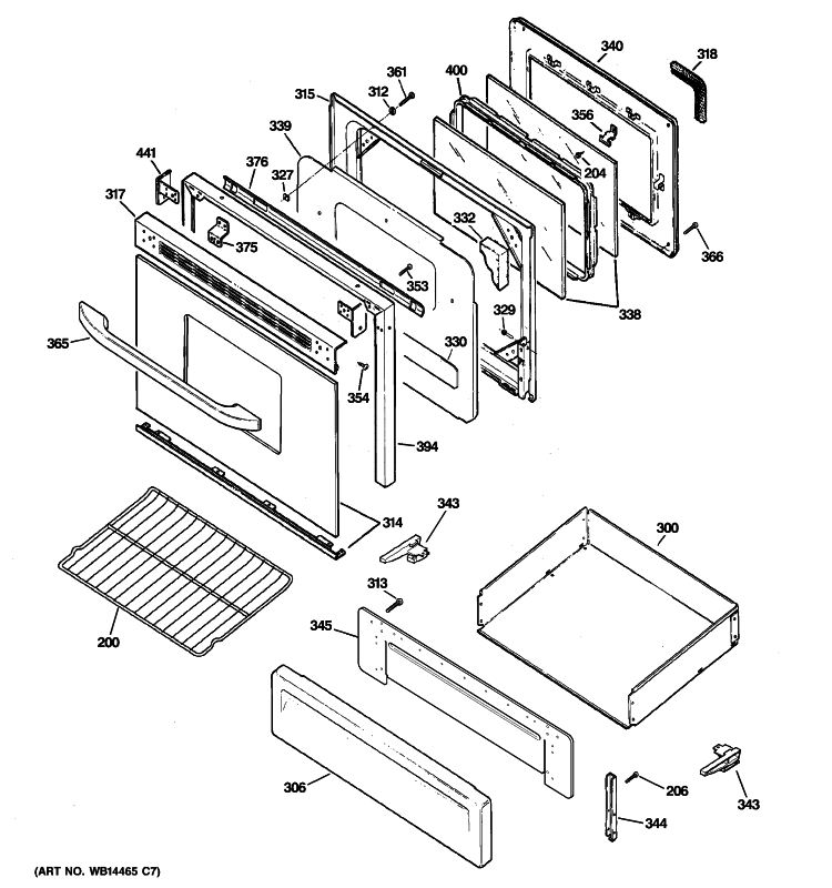 DOOR & DRAWER PARTS Diagram and Parts List for RGB790SER1SA  Hotpoint Range