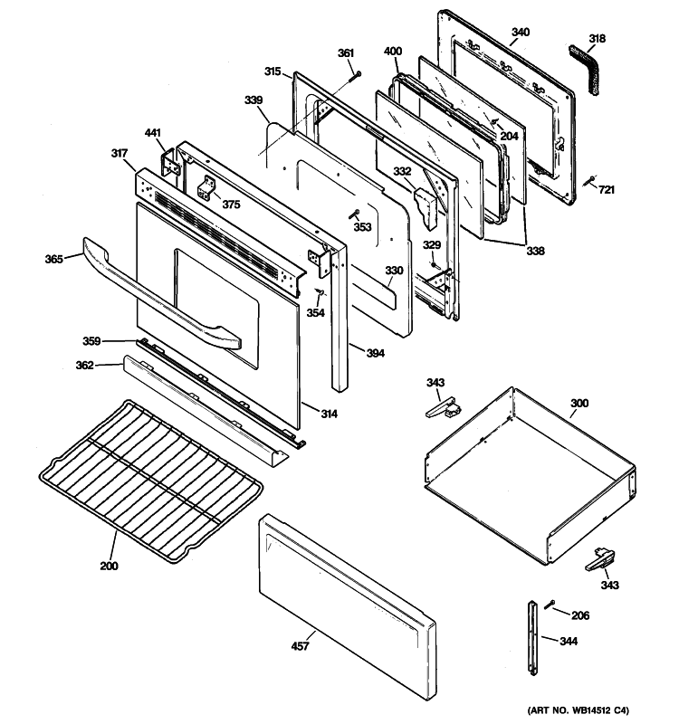 DOOR & DRAWER PARTS Diagram and Parts List for RB792DR1WW  Hotpoint Range