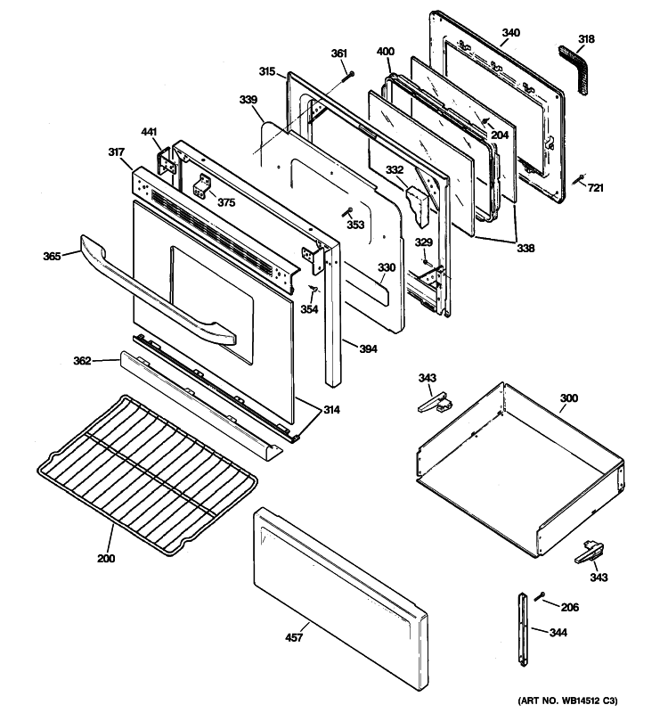 DOOR & DRAWER PARTS Diagram and Parts List for RB792SR1SA  Hotpoint Range