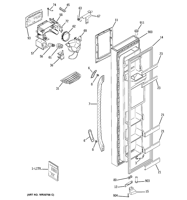 FREEZER DOOR Diagram and Parts List for GSS25QGTACC  General Electric Refrigerator