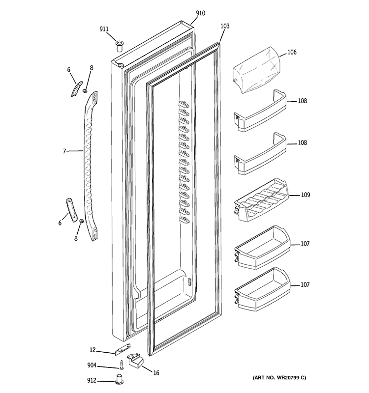 FRESH FOOD DOOR Diagram and Parts List for GSS25QGTACC  General Electric Refrigerator