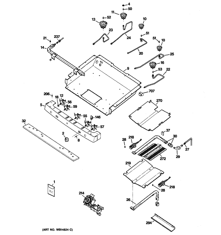 GAS & BURNER PARTS Diagram and Parts List for JGB400SEP1SS  General Electric Range