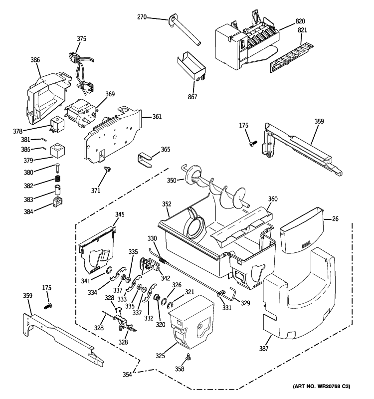 ICE MAKER & DISPENSER Diagram and Parts List for PSQS6YGZBESS  General Electric Refrigerator