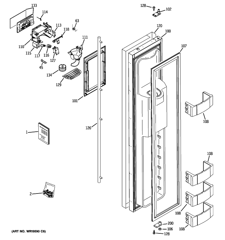 FREEZER DOOR Diagram and Parts List for ZISP480DXASS  General Electric Refrigerator