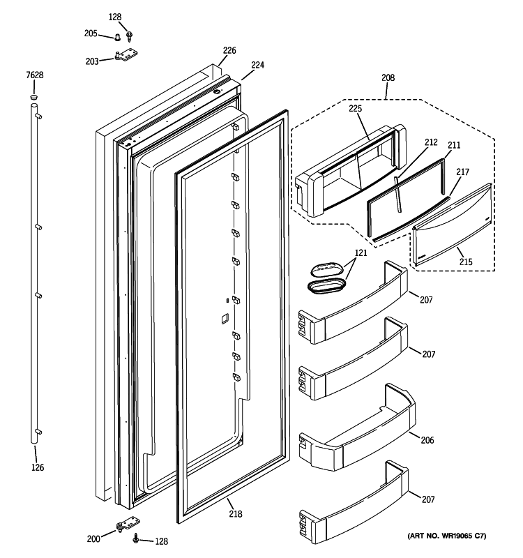 FRESH FOOD DOOR Diagram and Parts List for ZISP480DXASS  General Electric Refrigerator