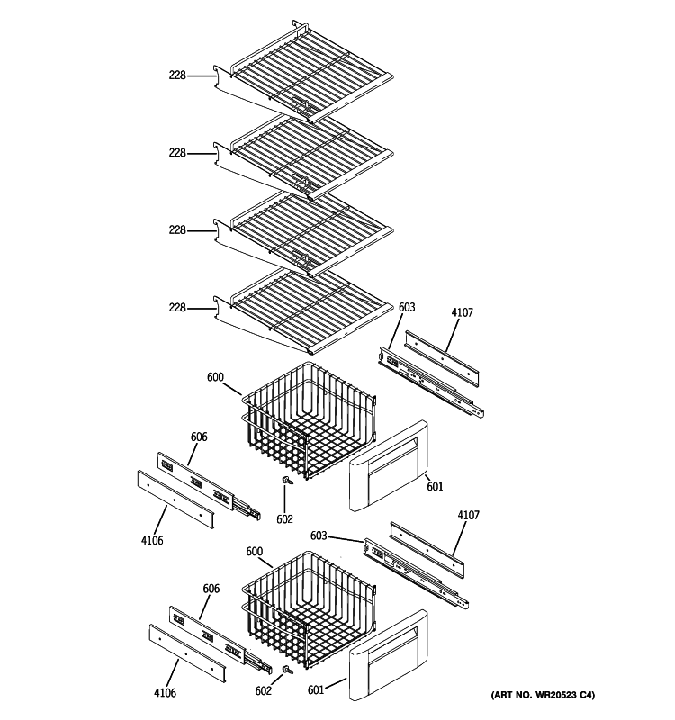 FREEZER SHELVES Diagram and Parts List for ZISP480DXASS  General Electric Refrigerator