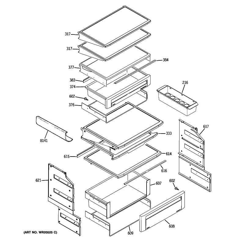 FRESH FOOD SHELVES Diagram and Parts List for ZISP480DXASS  General Electric Refrigerator