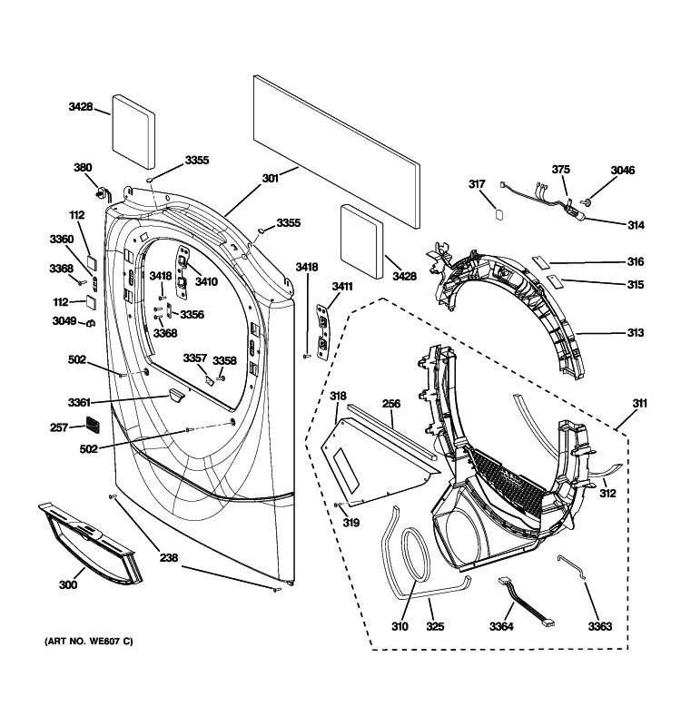 FRONT PANEL Diagram and Parts List for DPVH880EJ2WW  General Electric Dryer