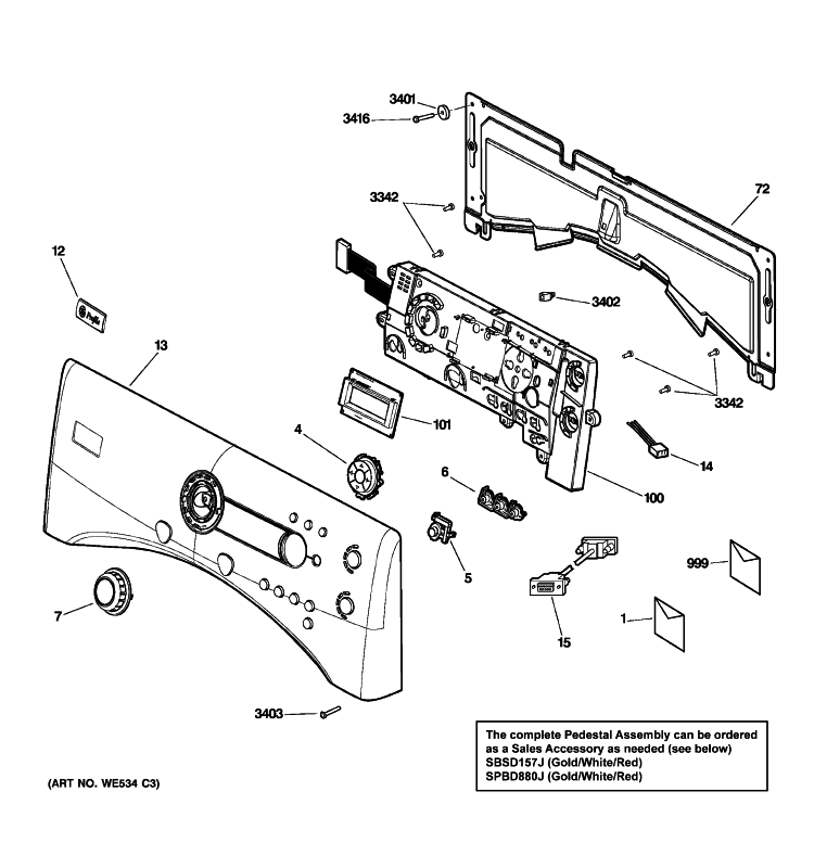 CONTROLS & BACKSPLASH Diagram and Parts List for DPVH880EJ3MV  General Electric Dryer