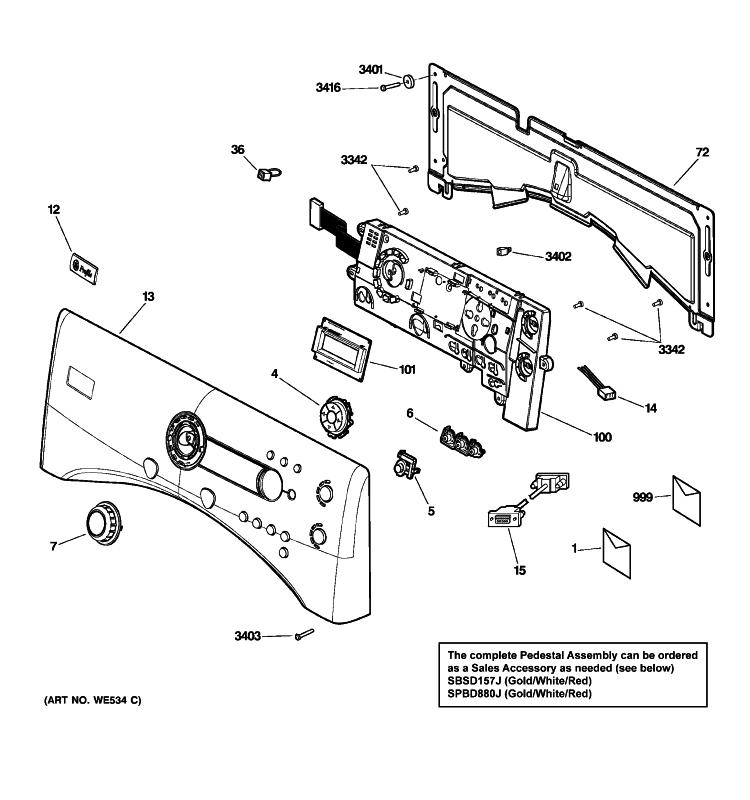 CONTROLS & BACKSPLASH Diagram and Parts List for DPVH890GJ1MV  General Electric Dryer