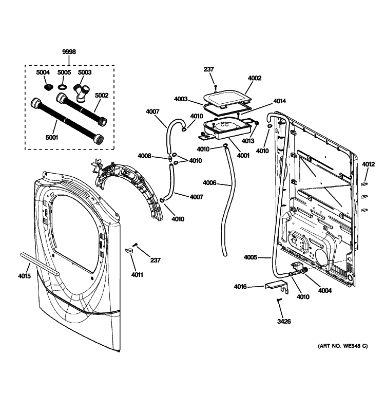 WATER SYSTEM Diagram and Parts List for DPVH890GJ1MV  General Electric Dryer