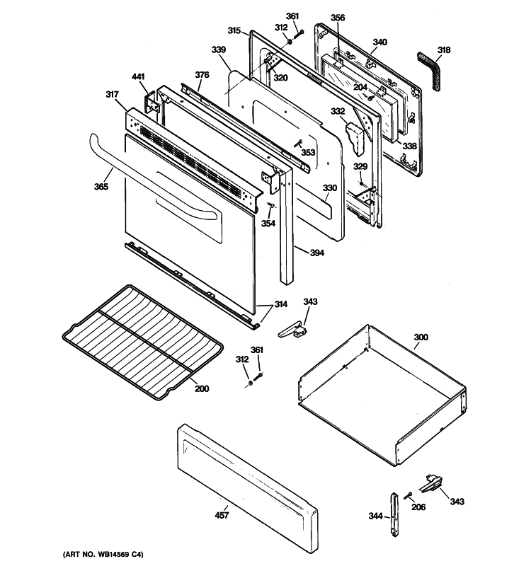 DOOR & DRAWER PARTS Diagram and Parts List for JGBP25GER3SA  General Electric Range