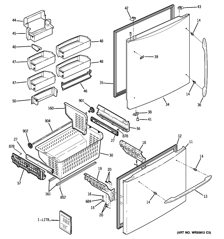 DOORS Diagram and Parts List for PDCS1NCZBLSS  General Electric Refrigerator