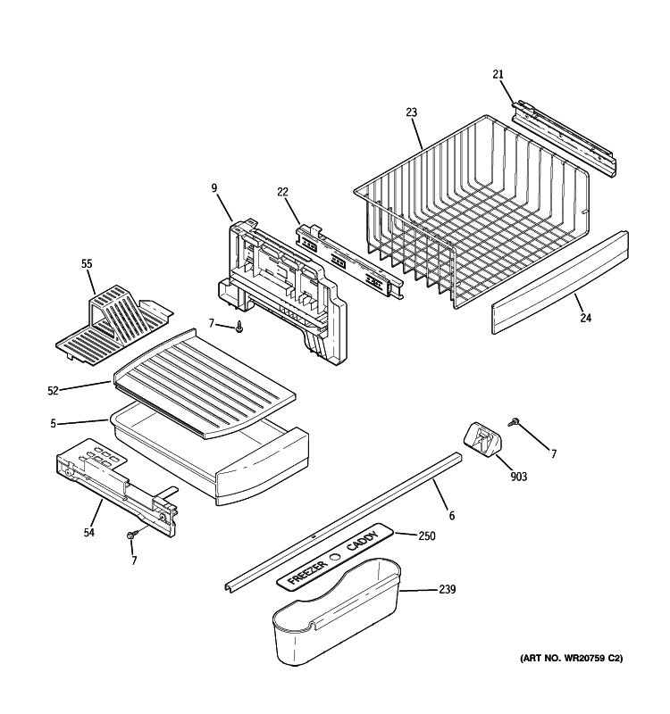 FREEZER SHELVES Diagram and Parts List for PDCS1NCZBLSS  General Electric Refrigerator