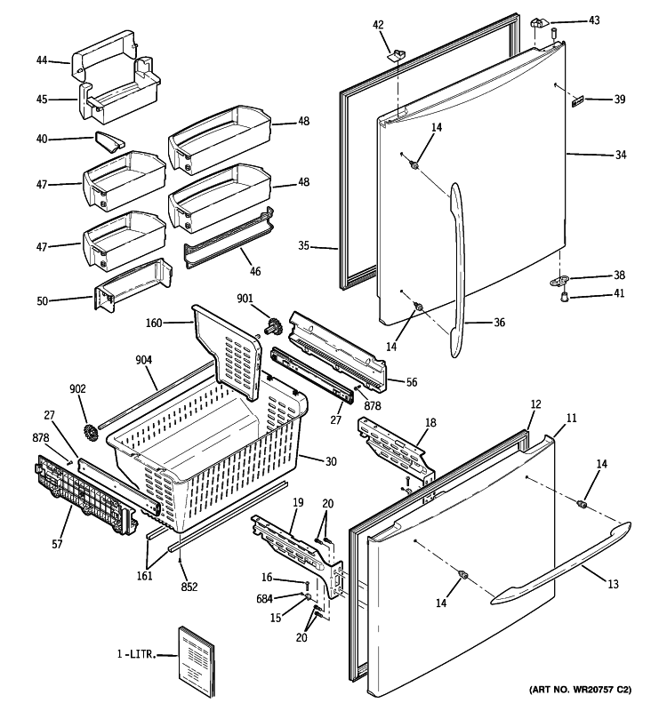 DOORS Diagram and Parts List for PDCS1NCZBRSS  General Electric Refrigerator