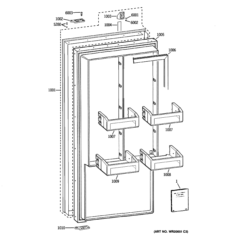 DOOR Diagram and Parts List for ZIFP360NXARH  General Electric Freezer