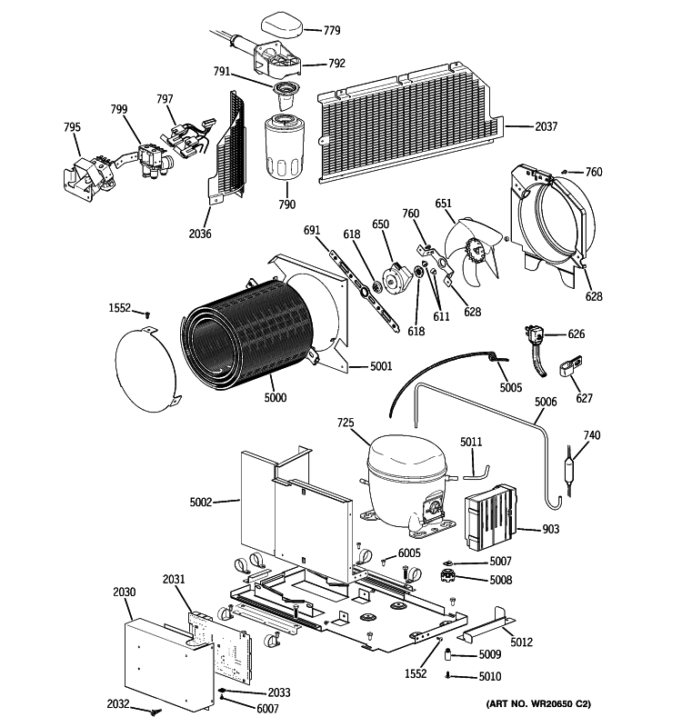 UNIT PARTS Diagram and Parts List for ZIFP360NXARH  General Electric Freezer