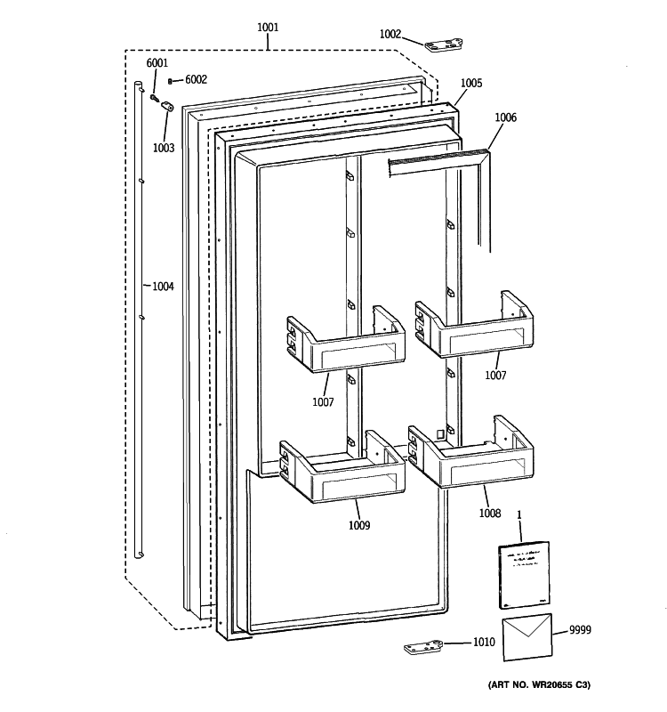 DOOR Diagram and Parts List for ZIFS360NXALH  General Electric Freezer