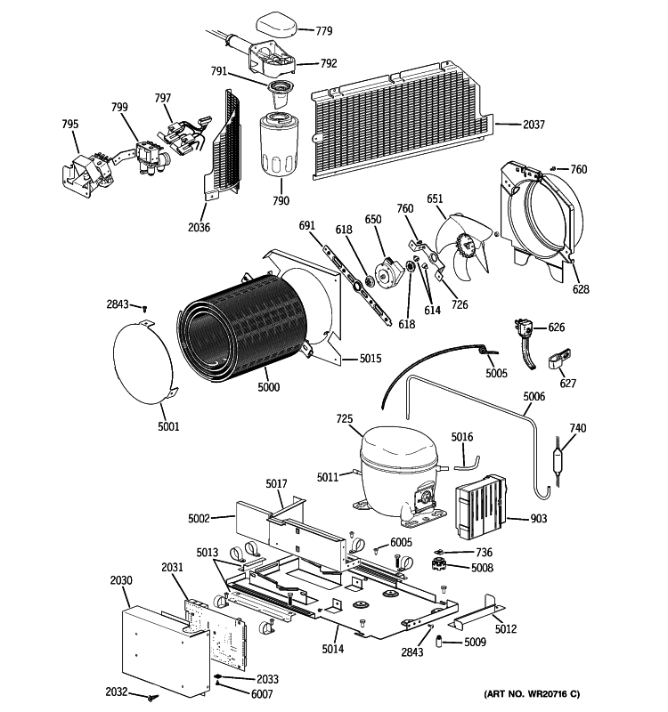 UNIT PARTS Diagram and Parts List for ZIFS360NXARH  General Electric Freezer