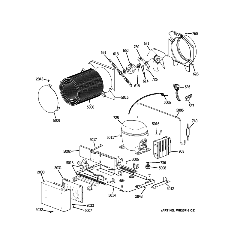 UNIT PARTS Diagram and Parts List for ZIR360NXALH  General Electric Refrigerator