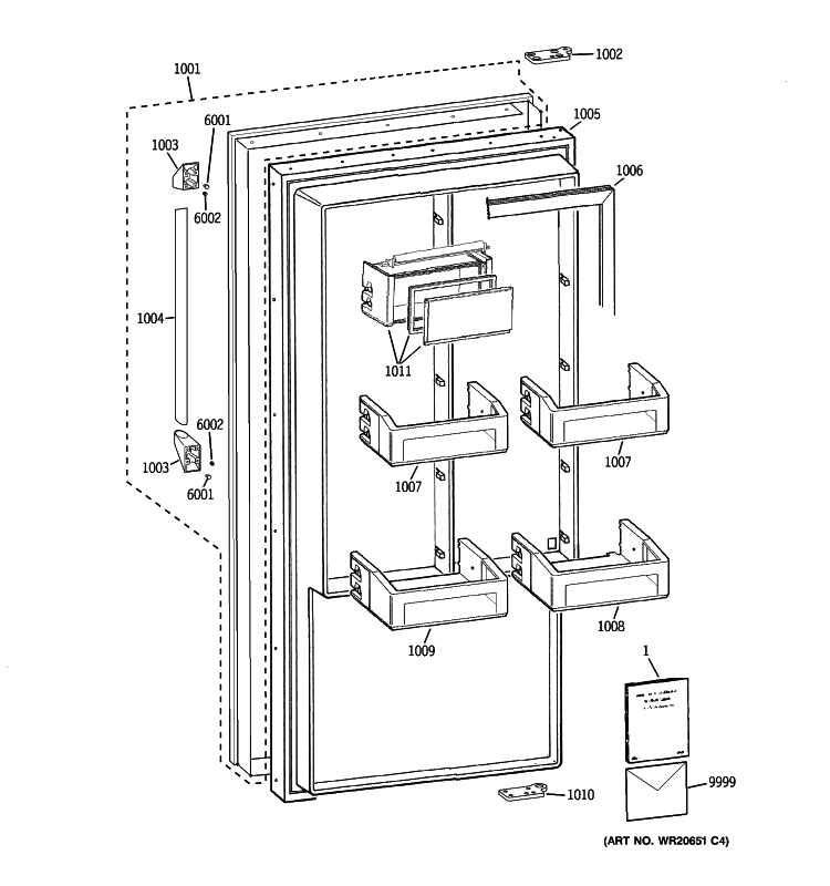 DOOR Diagram and Parts List for ZIRP360NXALH  General Electric Refrigerator