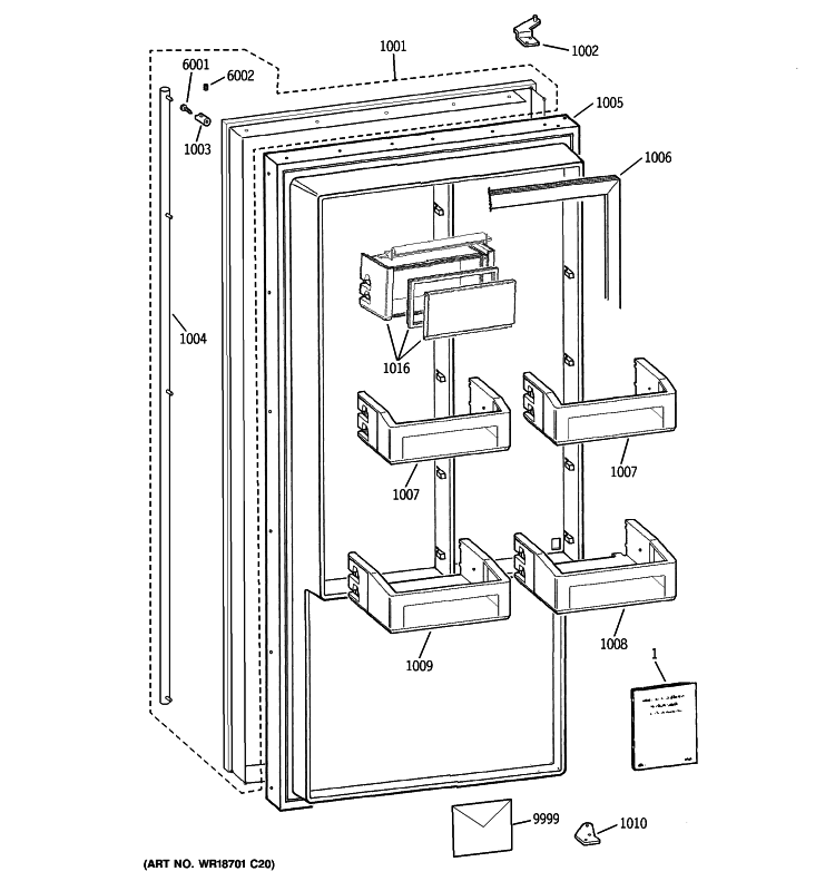 DOOR Diagram and Parts List for ZIRS360NXALH  General Electric Refrigerator