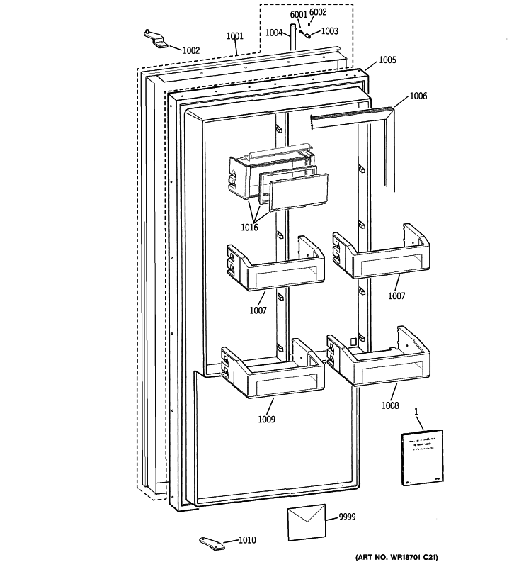 DOOR Diagram and Parts List for ZIRS360NXARH  General Electric Refrigerator