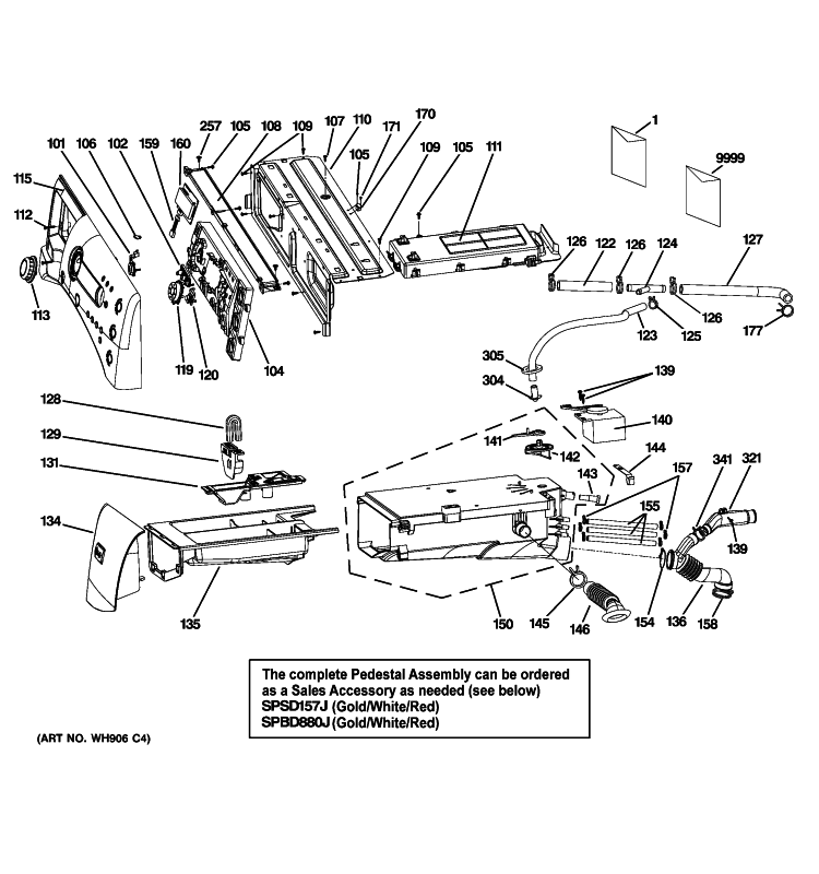CONTROLS & DISPENSER Diagram and Parts List for WPDH8900J4MG  General Electric Washer