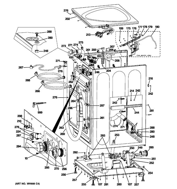 CABINET, COVER & TOP PANEL Diagram and Parts List for WPDH8900J4MG  General Electric Washer