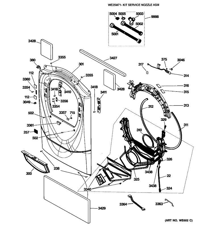 FRONT PANEL Diagram and Parts List for PFDS455EL0MG  General Electric Dryer