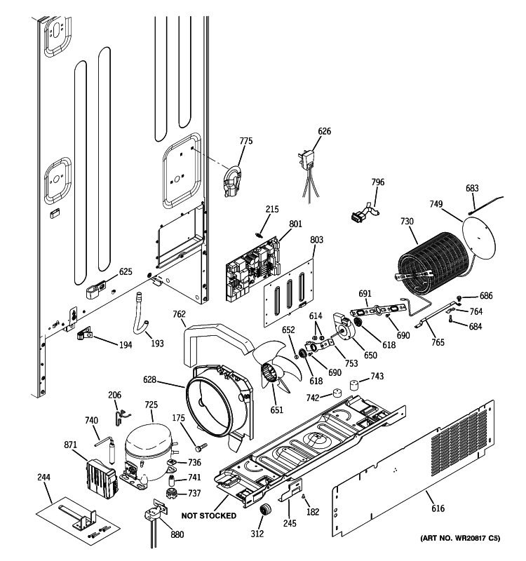 MACHINE COMPARTMENT Diagram and Parts List for PDSE5NBZADSS  General Electric Refrigerator