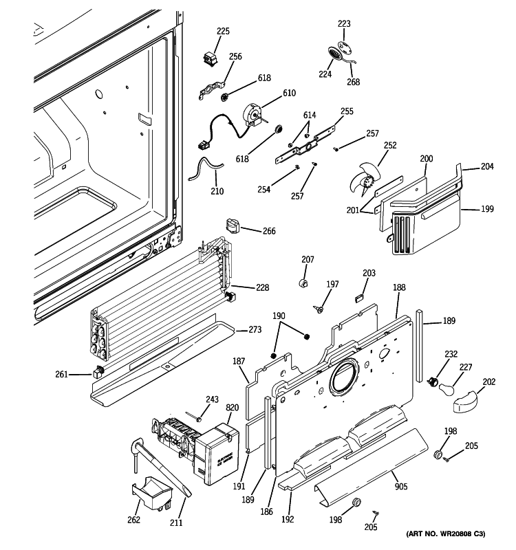 FREEZER SECTION Diagram and Parts List for PFCA1NJZBDSS  General Electric Refrigerator