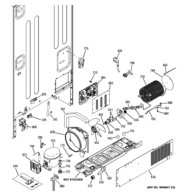 MACHINE COMPARTMENT Diagram and Parts List for PFCA1NJZBDSS  General Electric Refrigerator