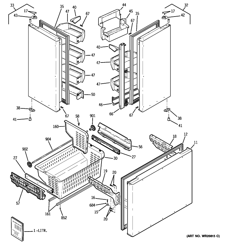 DOORS Diagram and Parts List for PFCE1NFZAANB  General Electric Refrigerator