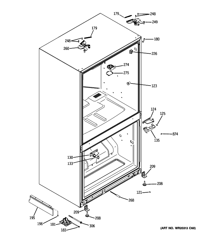 CASE PARTS Diagram and Parts List for PFCE1NFZAANB  General Electric Refrigerator