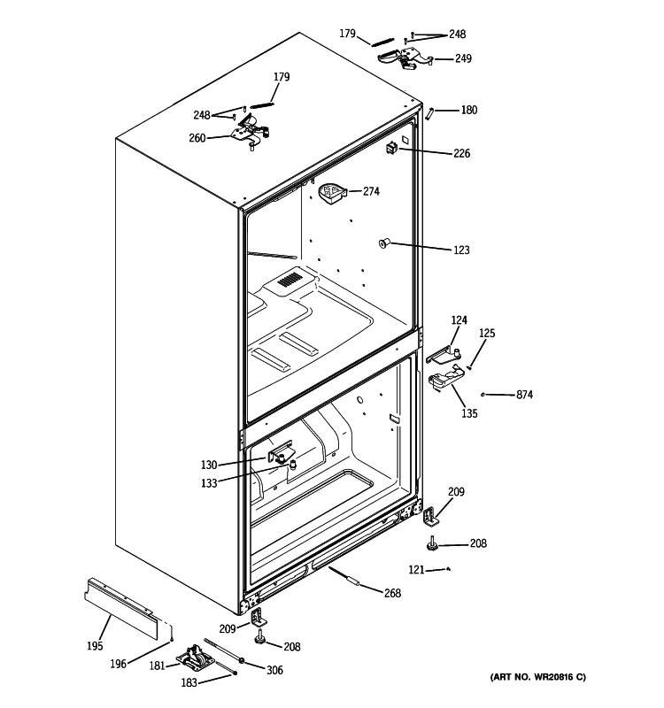 CASE PARTS Diagram and Parts List for PFCE1NFZBANB  General Electric Refrigerator