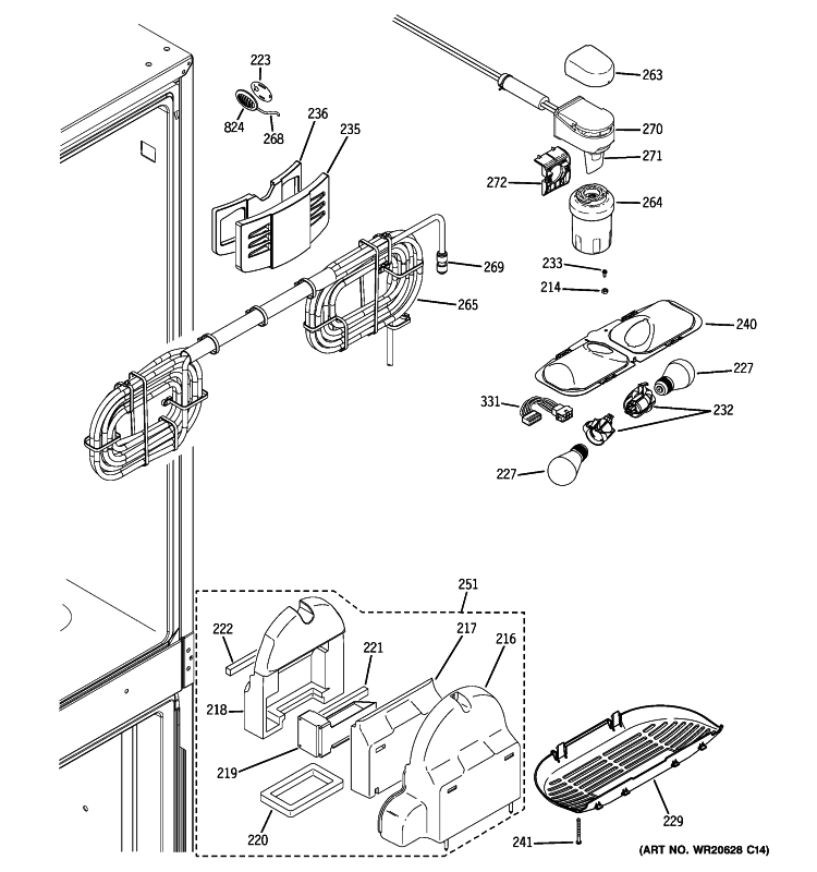 FRESH FOOD SECTION Diagram and Parts List for PFCE1NJZADSS  General Electric Refrigerator